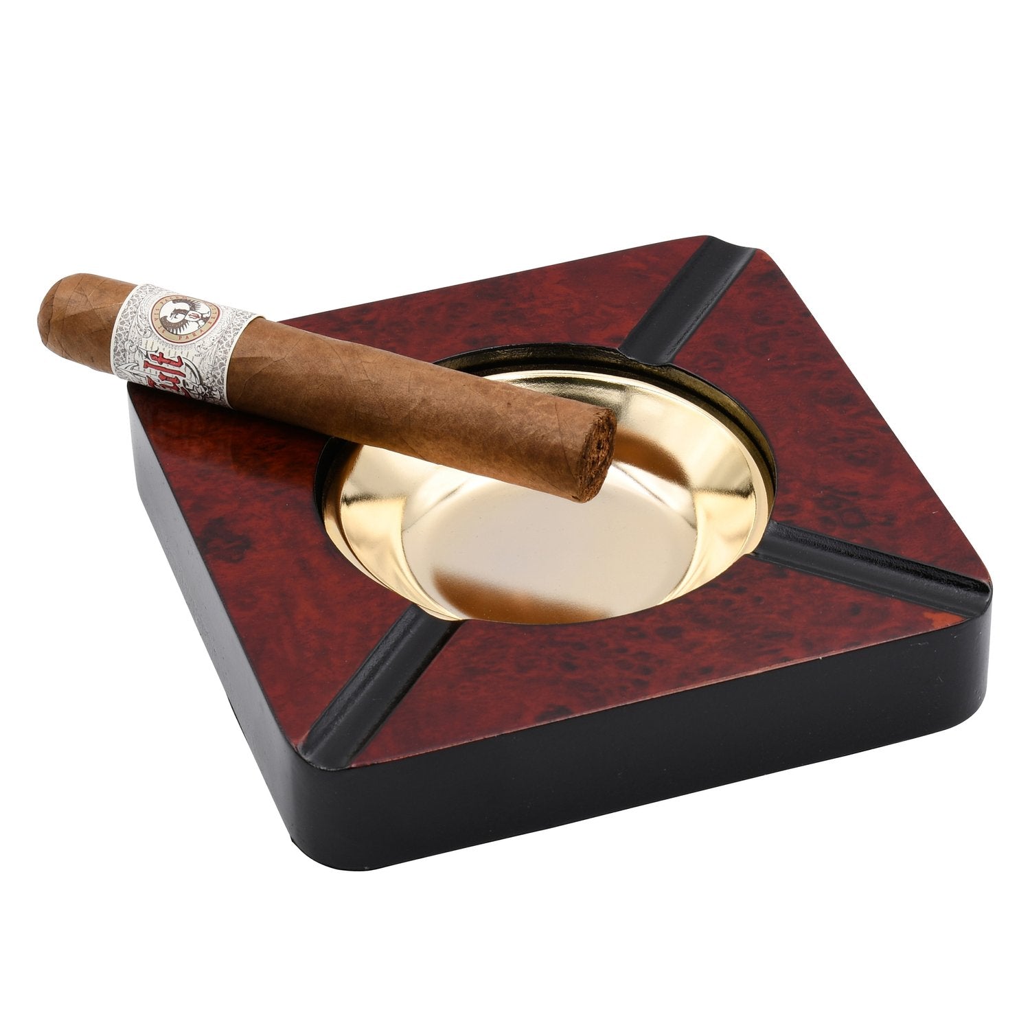 FOUR CIGAR SQUARE WOODEN ASHTRAY