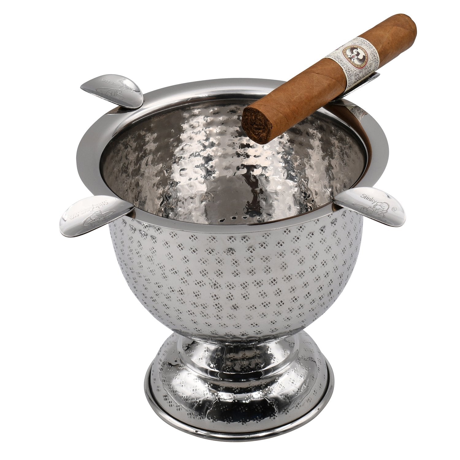 STINKY TALL ASHTRAY HAMMERED STAINLESS STEEL